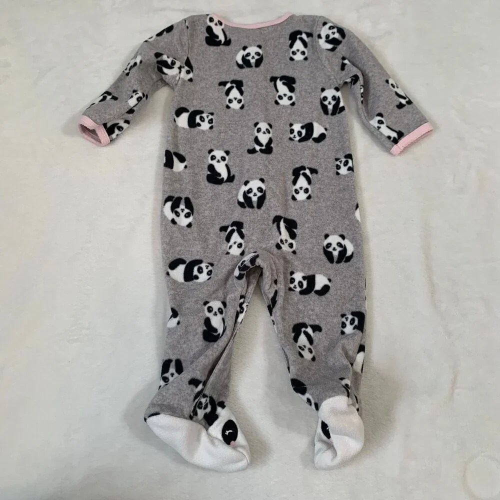 5/$25 Carter's Footed Pajamas Girl 6m Gray Panda‎ Bear Fleece Snap Up Sleeper